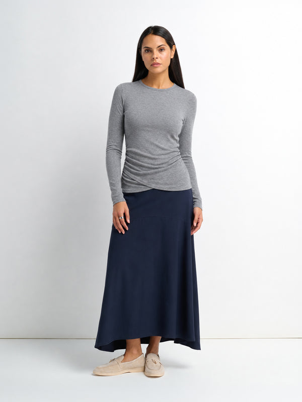 Bottom Crossover Knit Top - Grey