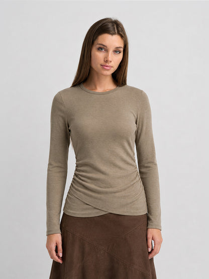 Bottom Crossover Knit Top - Tan