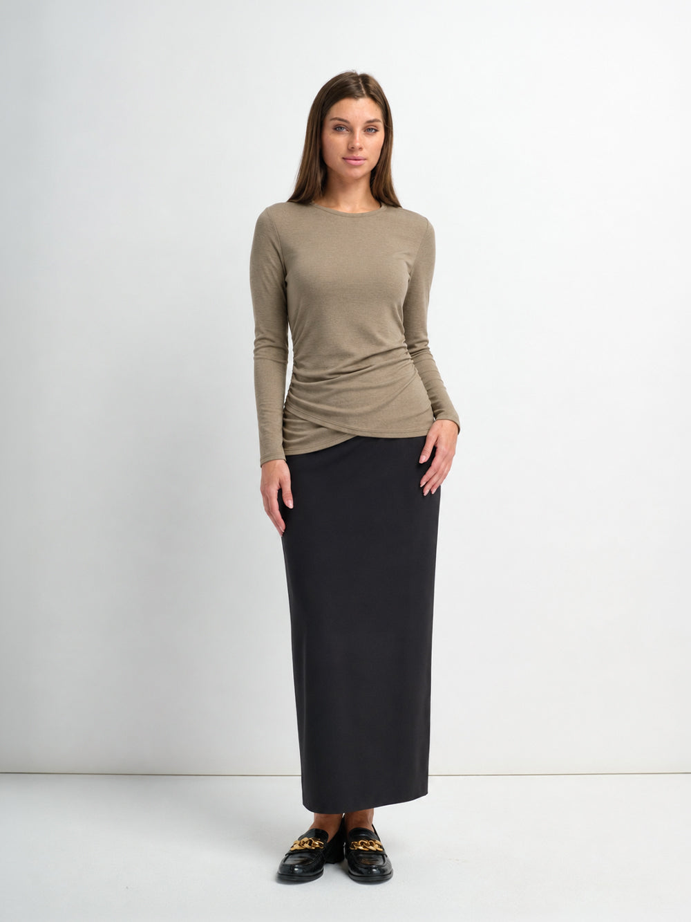 Bottom Crossover Knit Top - Tan