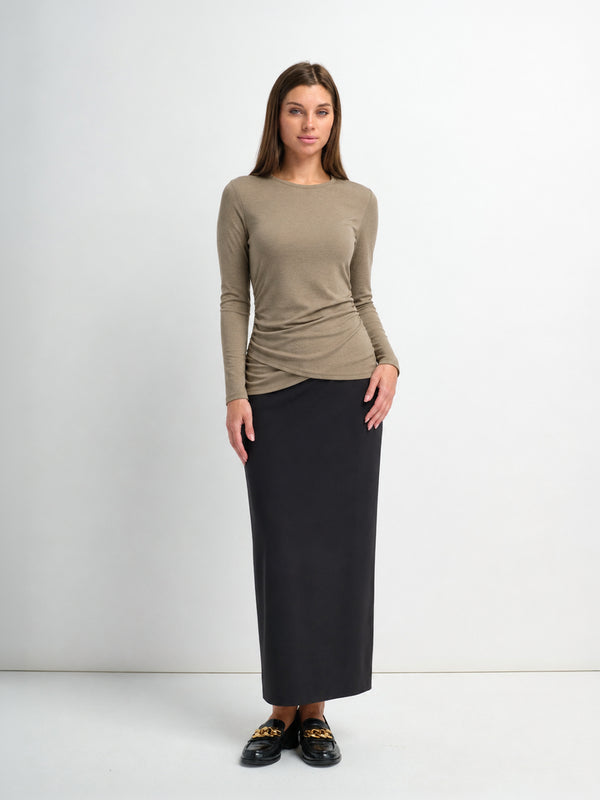 Bottom Crossover Knit Top - Tan