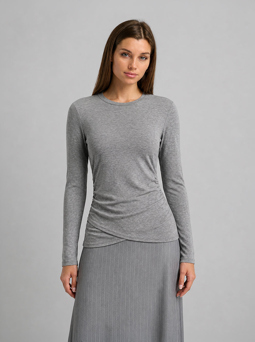 Bottom Crossover Knit Top - Grey