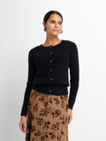 Boxy Crew Neck Button Down Cardigan - Black