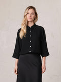 Boxy Dolman Sleeve Crinkle Blouse-Black