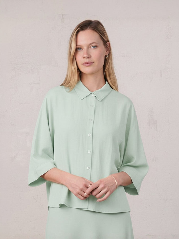 Boxy Dolman Sleeve Crinkle Blouse-Mint Green