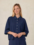 Boxy Dolman Sleeve Crinkle Blouse-Navy