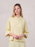 Boxy Dolman Sleeve Crinkle Blouse-Pale Yellow