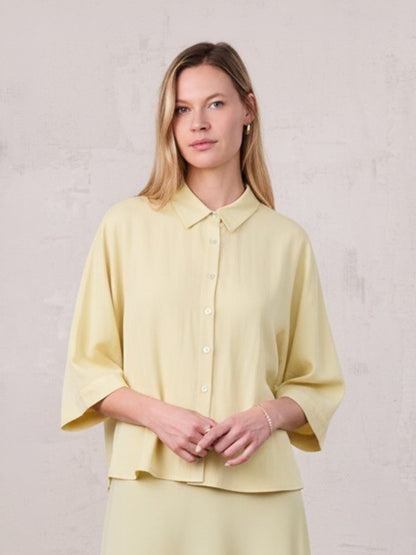 Boxy Dolman Sleeve Crinkle Blouse-Pale Yellow