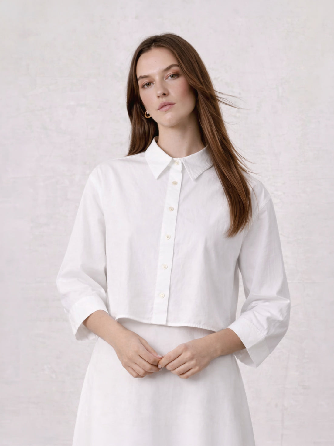 Boxy Dolman Sleeve Crinkle Blouse-White