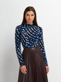 Boxy Printed Modal Turtleneck-Blue Geometric