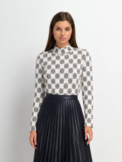 Boxy Printed Modal Turtleneck-Floral Vines White