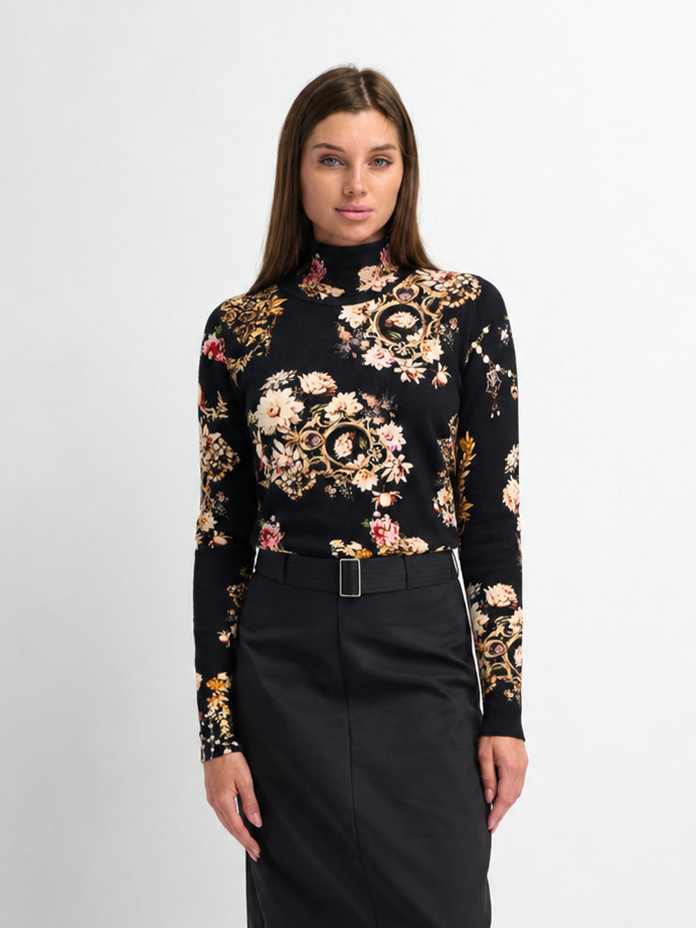 Boxy Printed Modal Turtleneck-Regal Floral