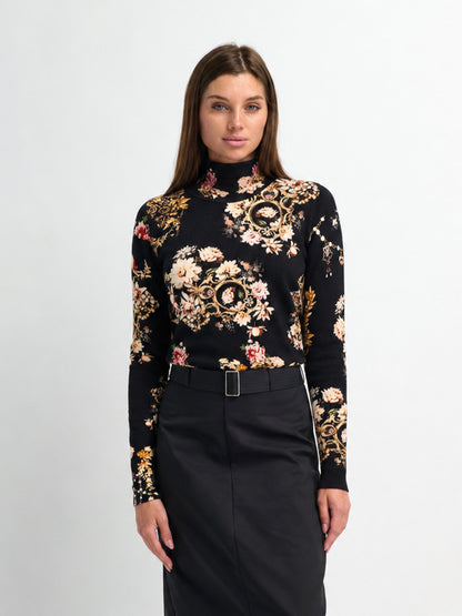 Boxy Printed Modal Turtleneck-Regal Floral