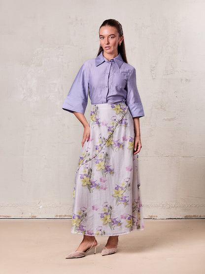 Braided Detail A-Line Skirt-Multi Color Floral