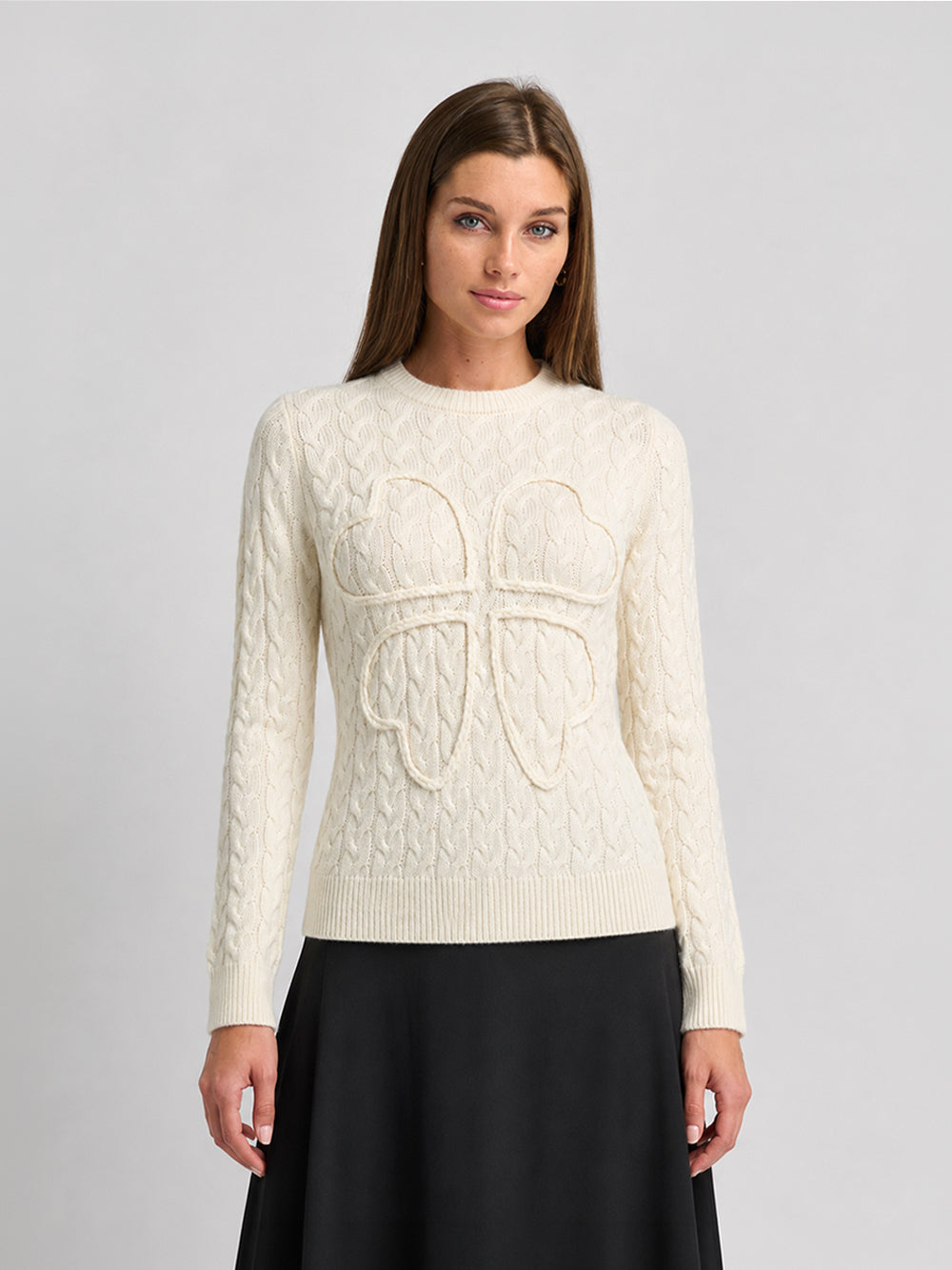 Braided Heart Cable Sweater - Cream