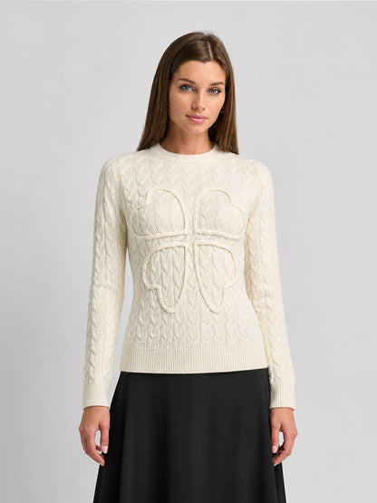 Braided Heart Cable Sweater - Cream