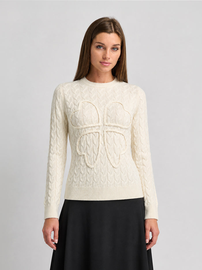 Braided Heart Cable Sweater - Cream