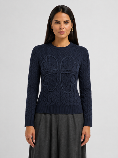 Braided Heart Cable Sweater - Navy