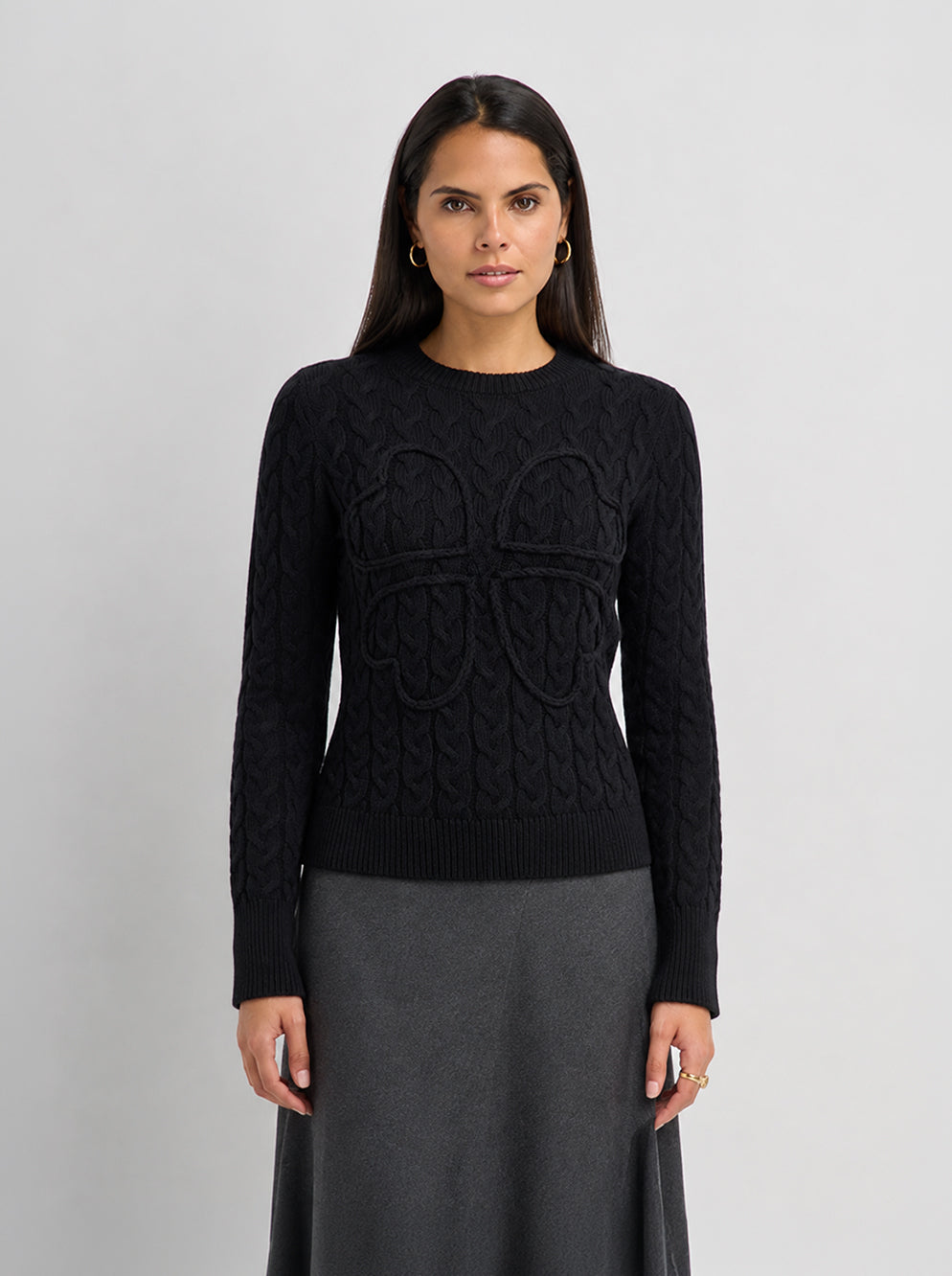 Braided Heart Cable Sweater - Black