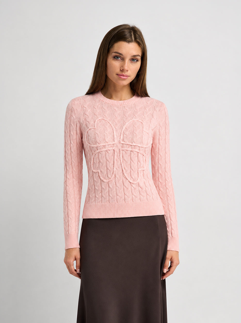 Braided Heart Cable Sweater - Pink