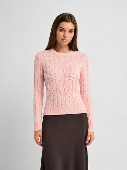 Braided Heart Cable Sweater - Pink