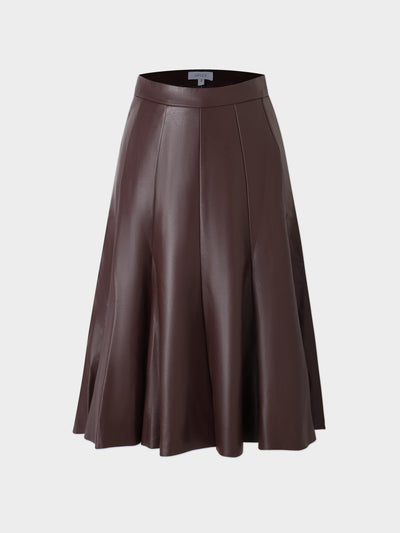 Flare Leather Skirt 27"-Brown