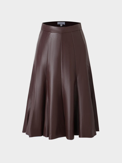 Flare Leather Skirt 27"-Brown