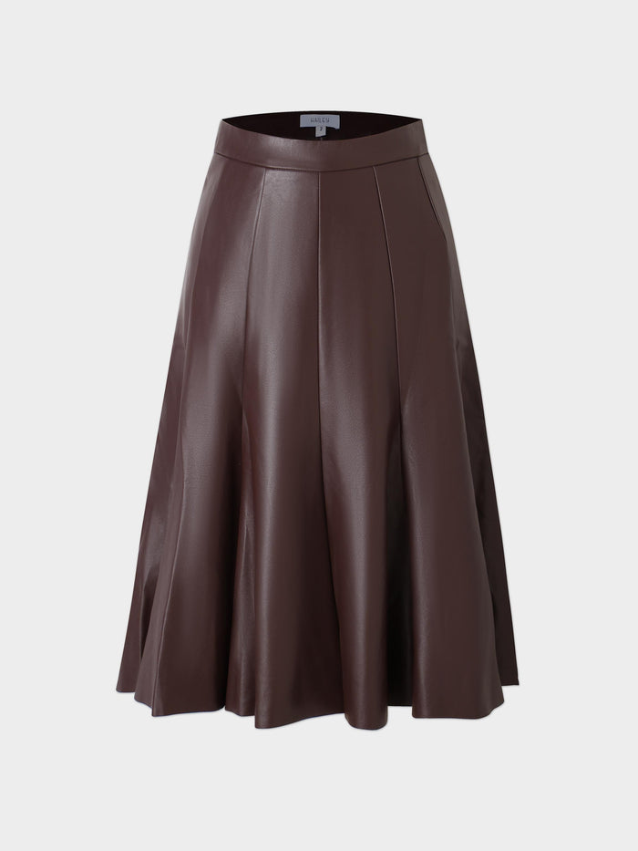 Flare Leather Skirt 27"-Brown