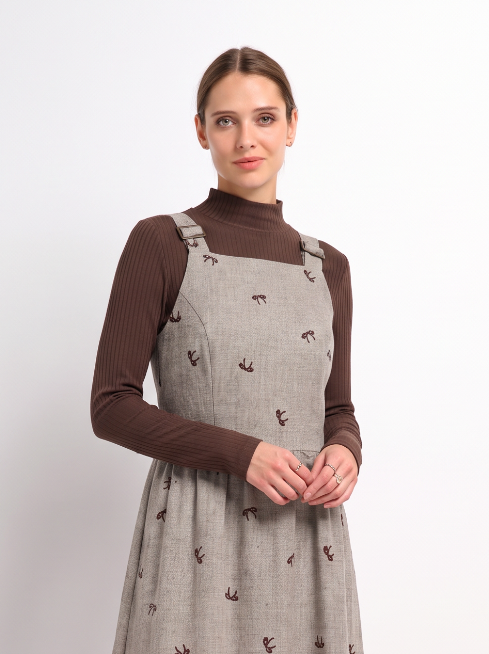 Ribbed Mock Neck Turtleneck - Chocolate Brown