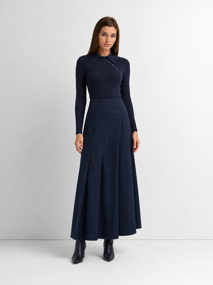 Buckle Pleat Skirt - Navy