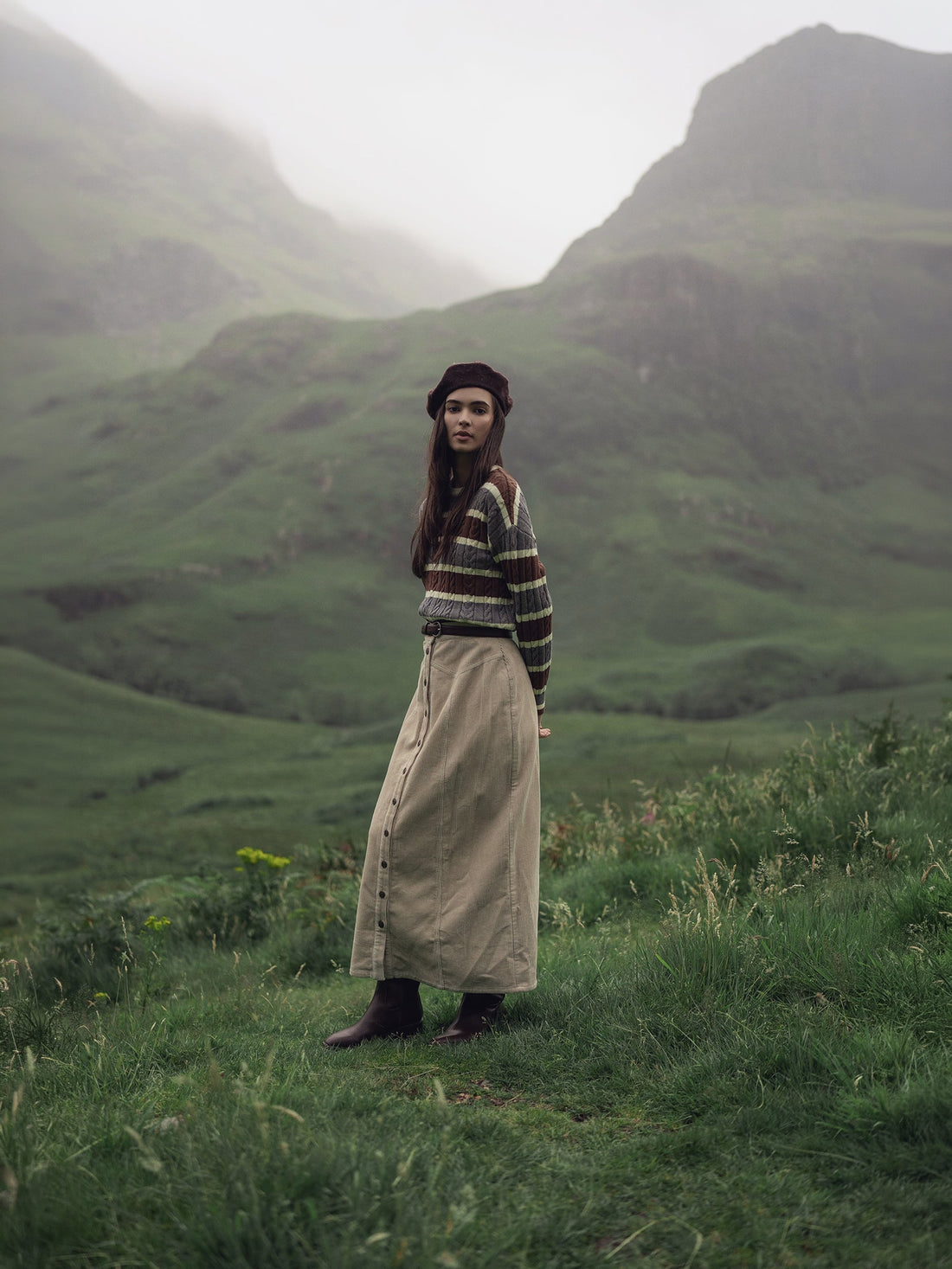 Button Down A-Line Corduroy Skirt-Warm Vanilla