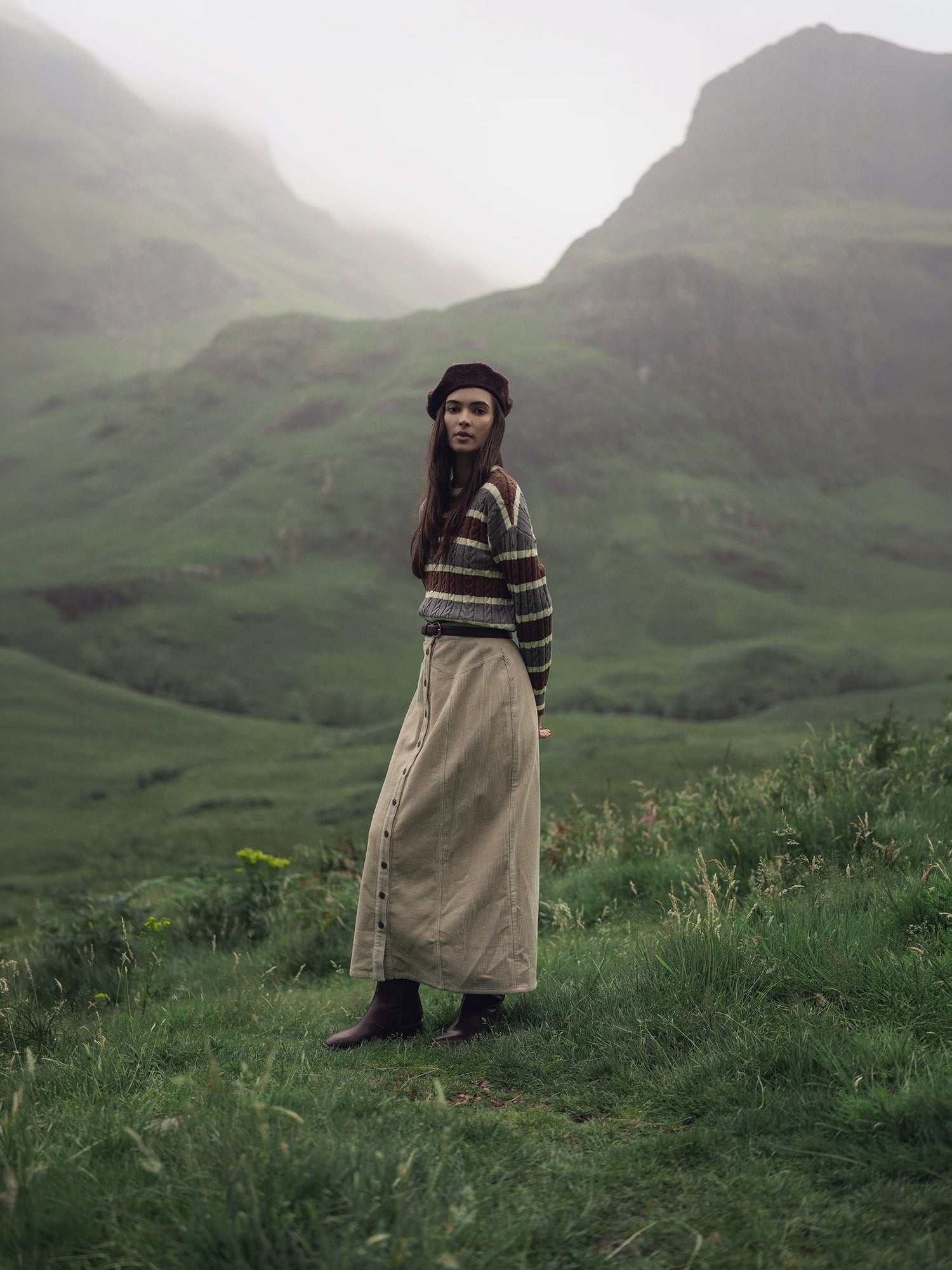 Button Down A-Line Corduroy Skirt-Warm Vanilla