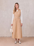 Button Down Belted Jumper-Sand