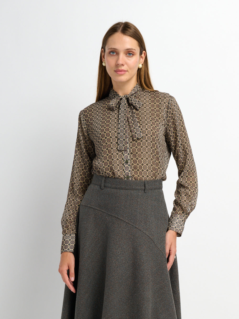 Button Down Bow Blouse - Geo Sparkle
