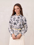 Button Down Collared Blouse-Black/White Floral