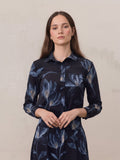 Button Down Collared Blouse-Blue Floral