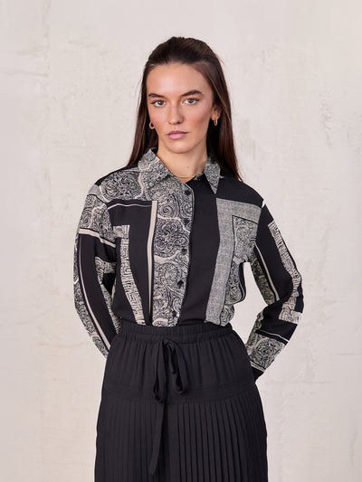 Button Down Collared Blouse-Mix Print