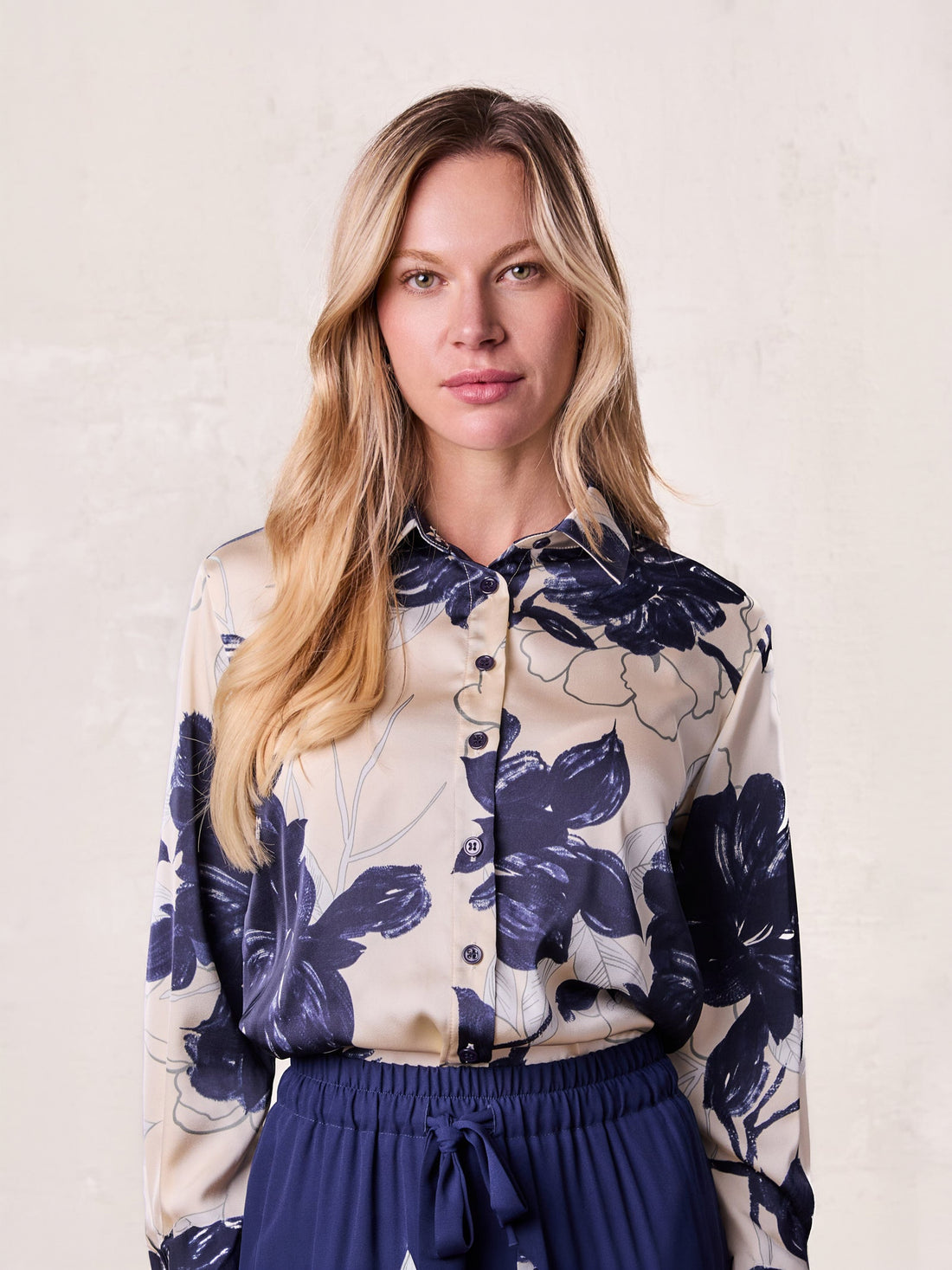 Button Down Collared Blouse-Navy Floral