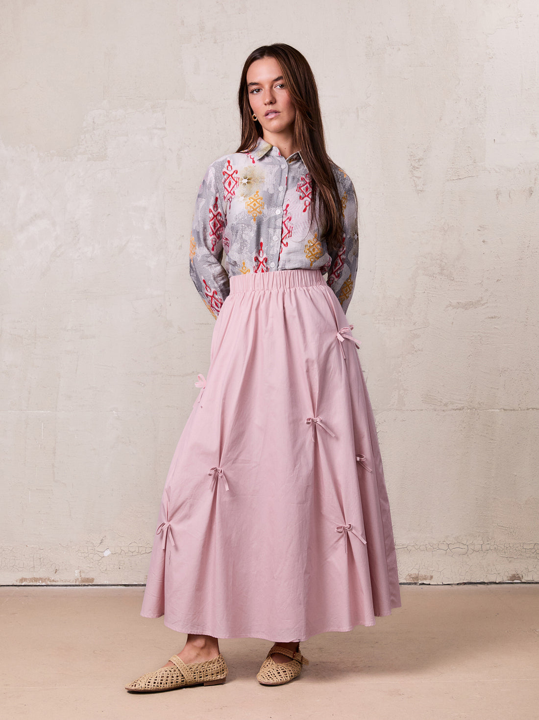 Button Down Collared Blouse-Ombre Print