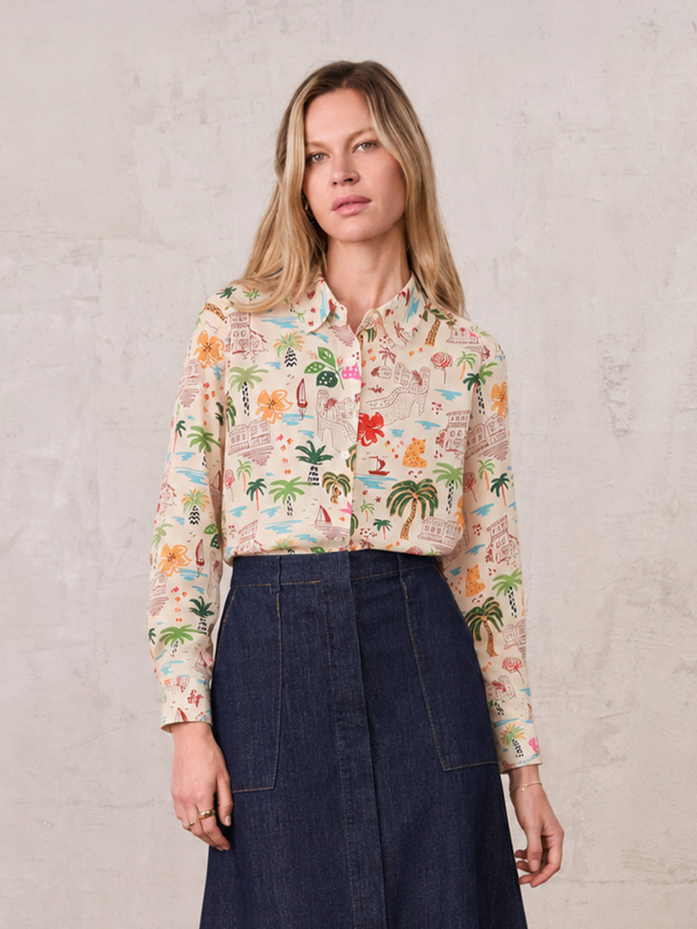 Button Down Collared Blouse-Summer Vibes