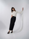 Button Down Denim Skirt-Black