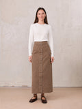 Button Down Denim Skirt-Brown
