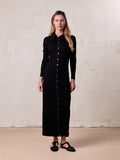 Button Down Ribbed Maxi Dress-Black