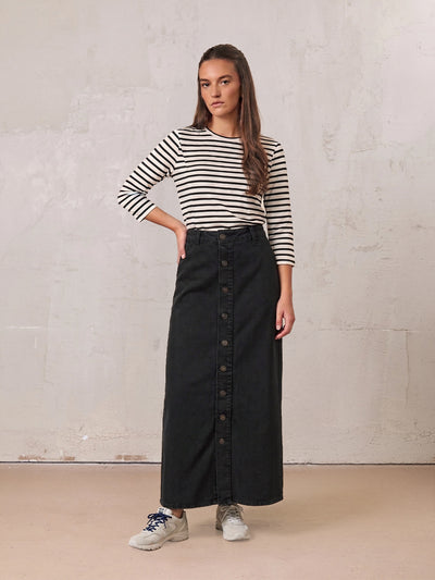 Button Down Straight Denim Skirt