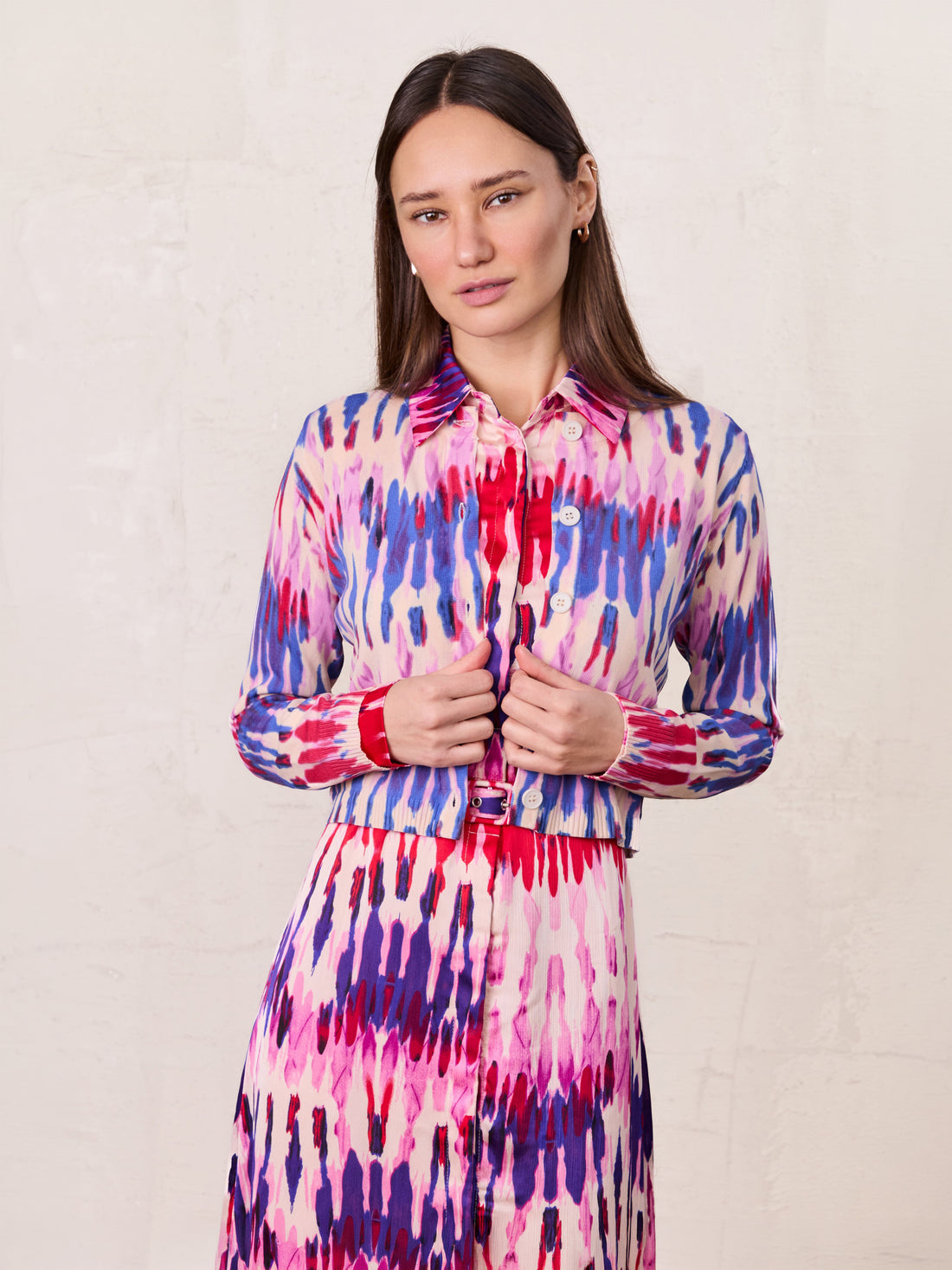 Buttoned Cardigan-Pink Watercolor