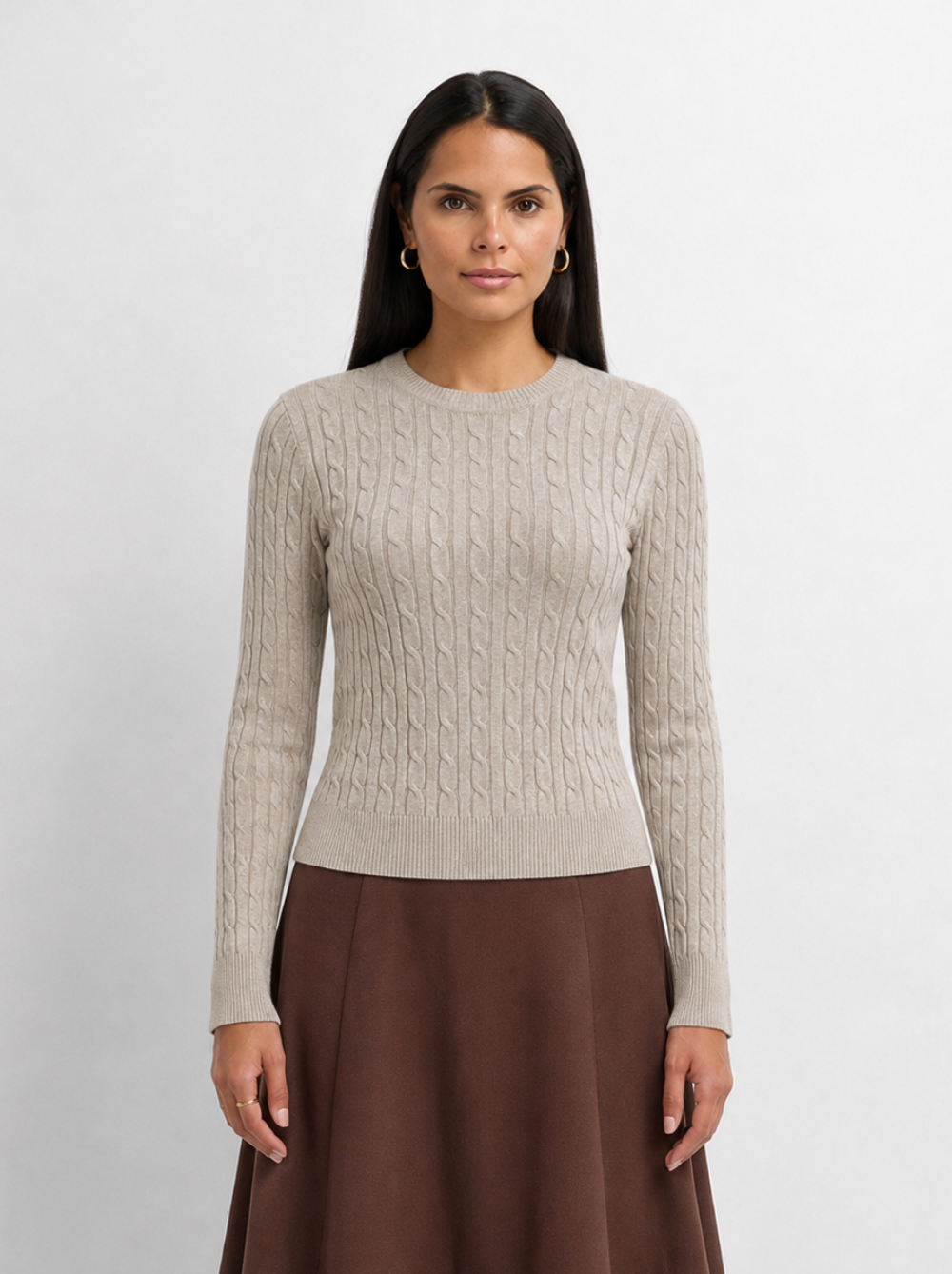 Cable Knit Sweater - Heathered Taupe