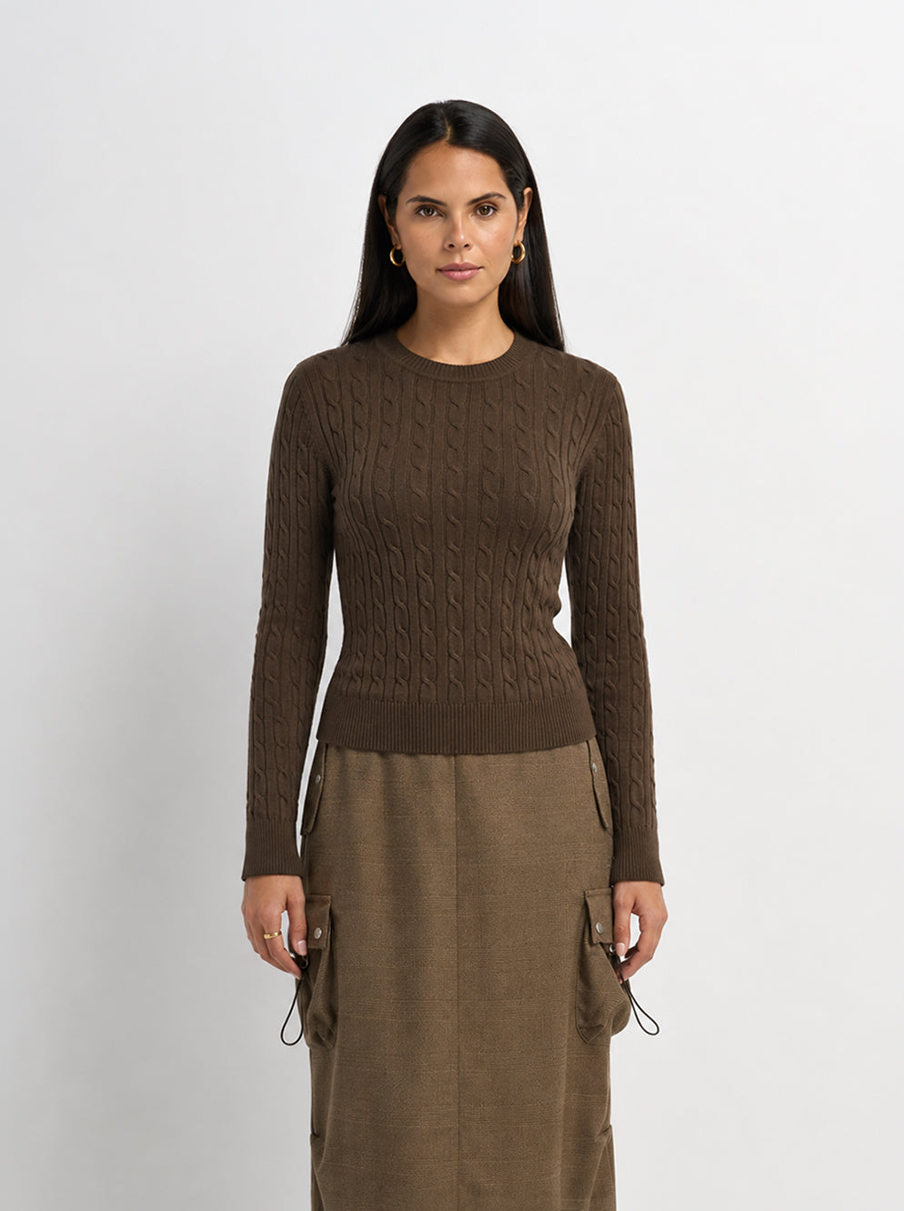 Cable Knit Sweater - Military Brown