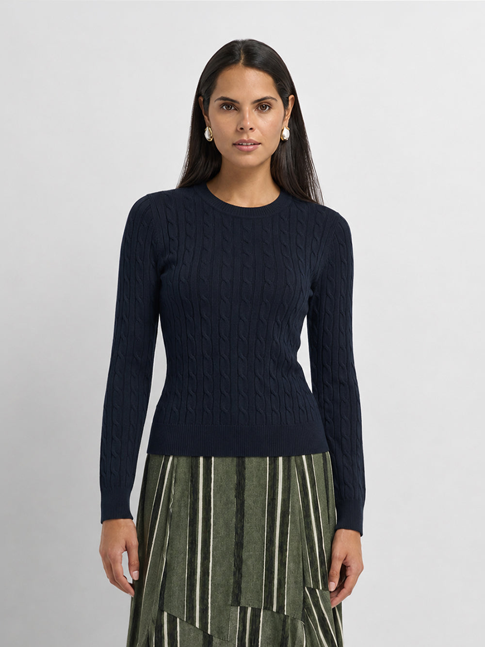 Cable Knit Sweater - Navy