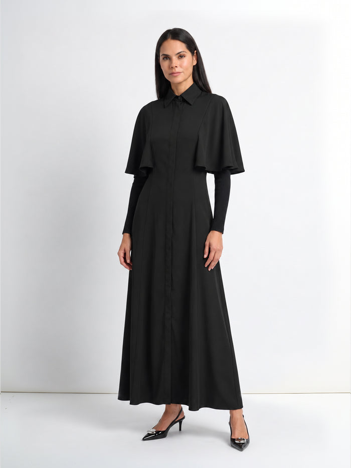 Cape Sleeve Maxi Shirtdress - Black