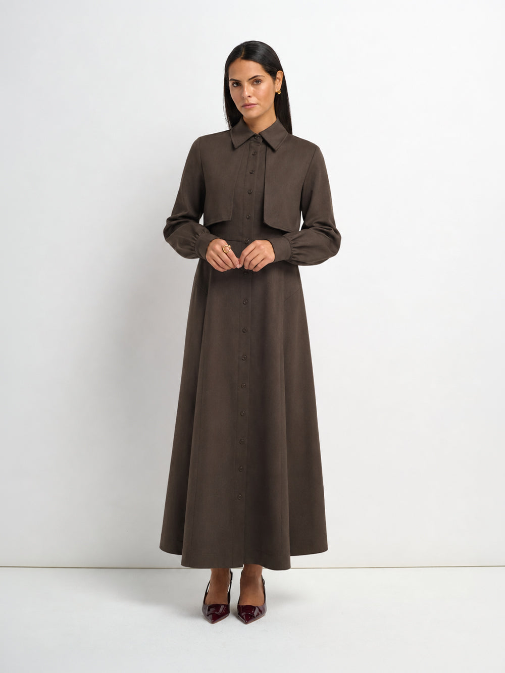 Cape Style Maxi Dress - Deep Olive