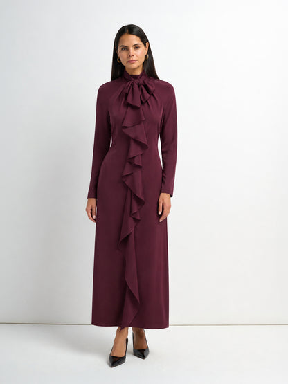 Center Ruffle Dress - Wine